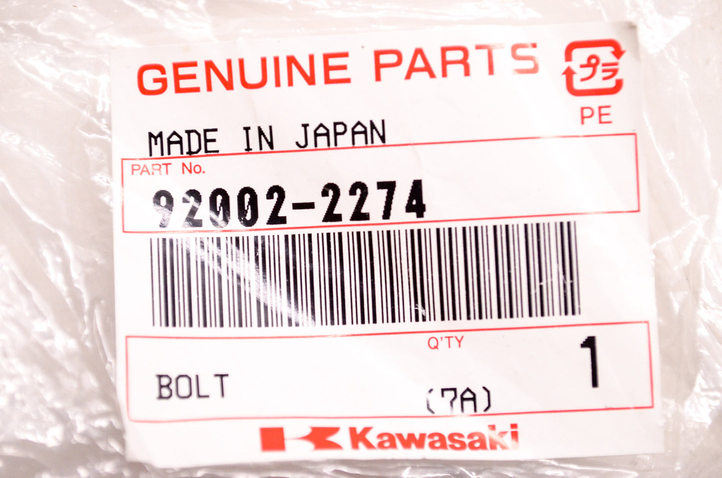 OEM Kawasaki 92002-2274 6x100 Wing Bolt