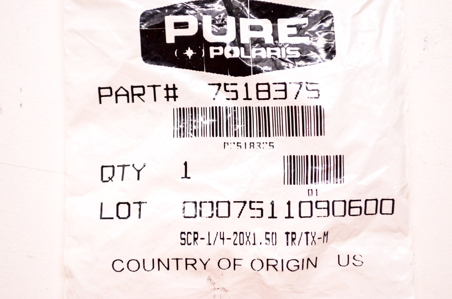 OEM Polaris 7518375 Screw 1/4-20X1.50 NOS