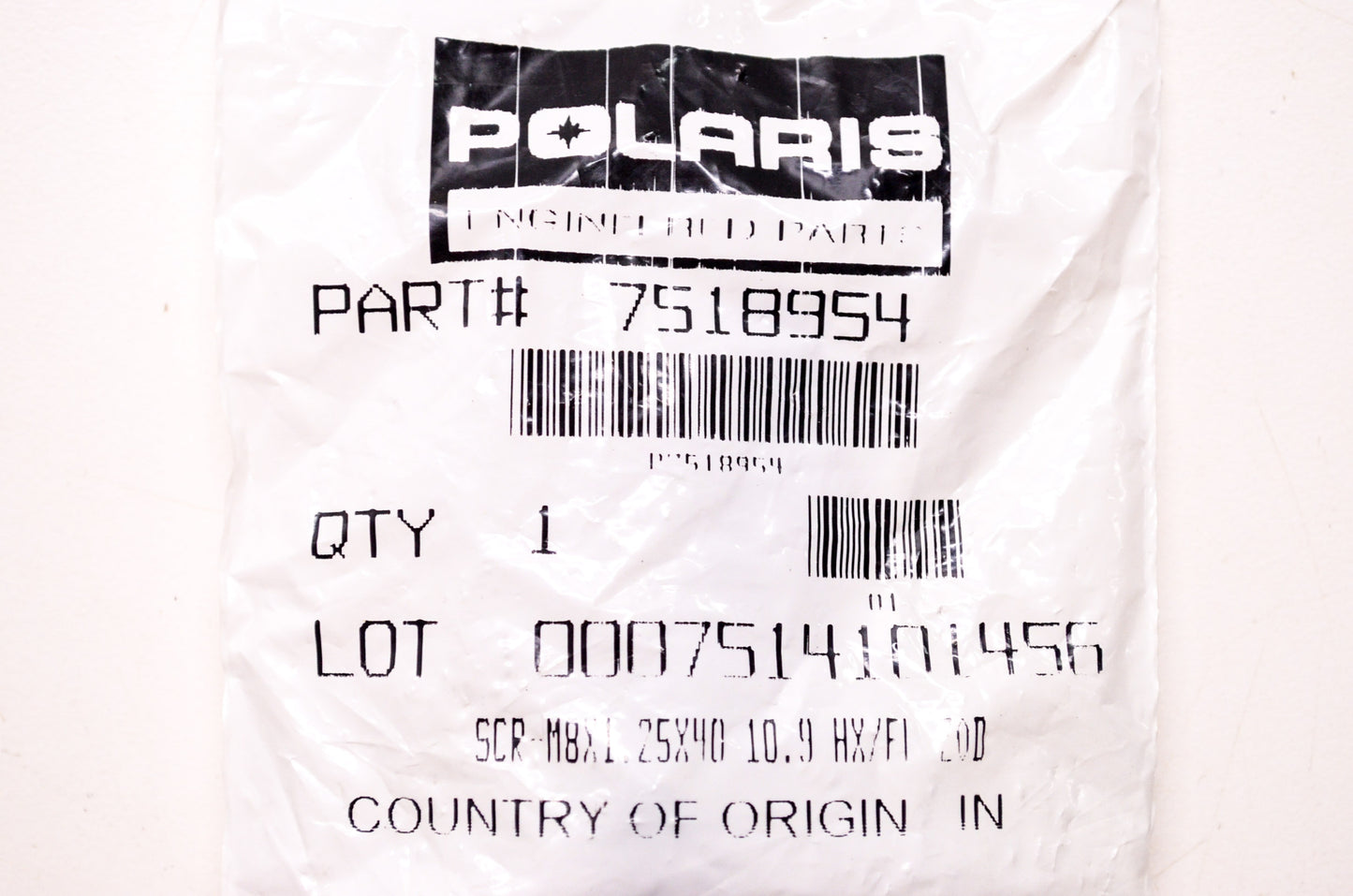OEM Polaris 7518954 Screw M8X1.25X40 10.9 HX/FL ZOD NOS