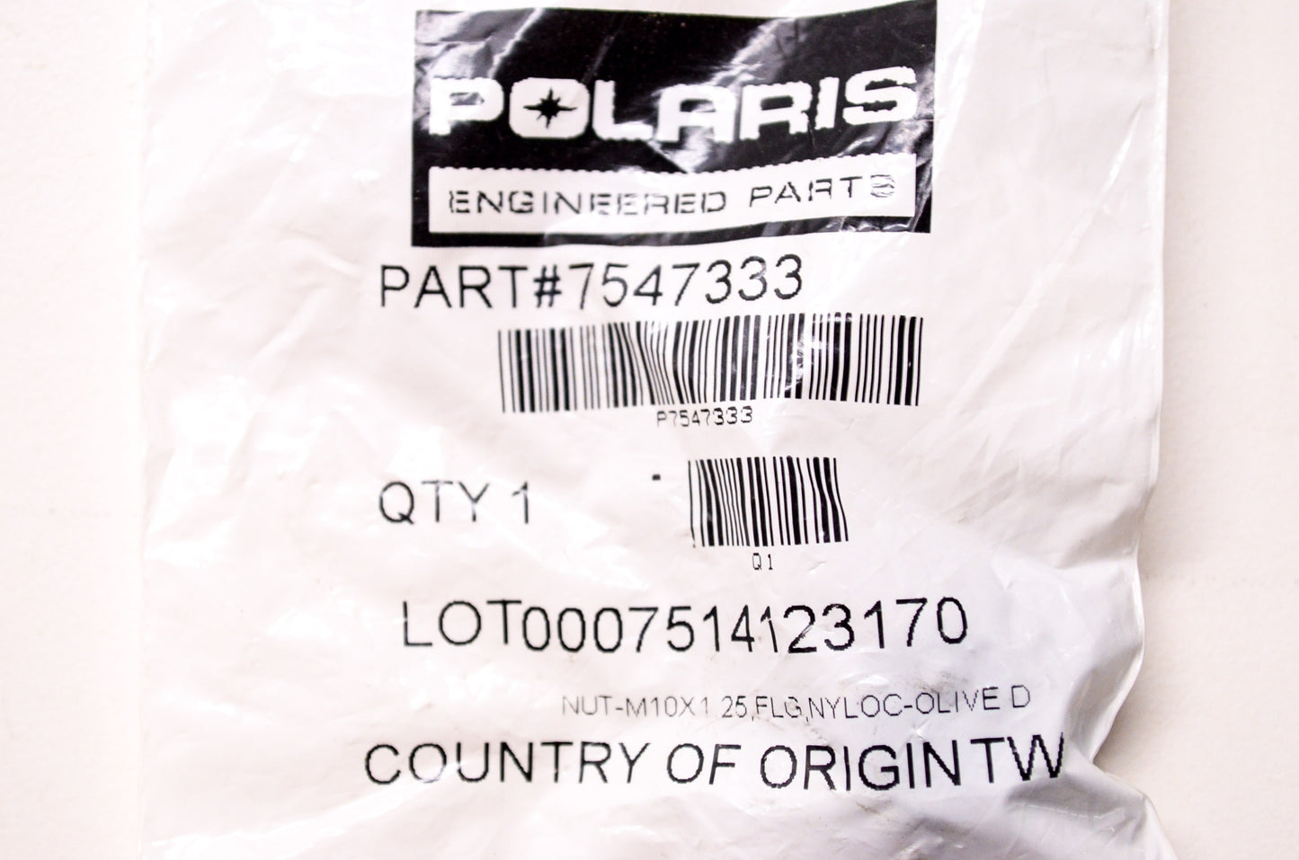 OEM Polaris 7547333 Olive Nyloc Flange Nut M10X1.25 Qty 2 NOS
