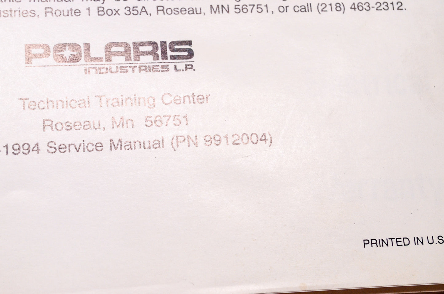 OEM Polaris 9912004 Service Manual ATV (85-95) VOL.1