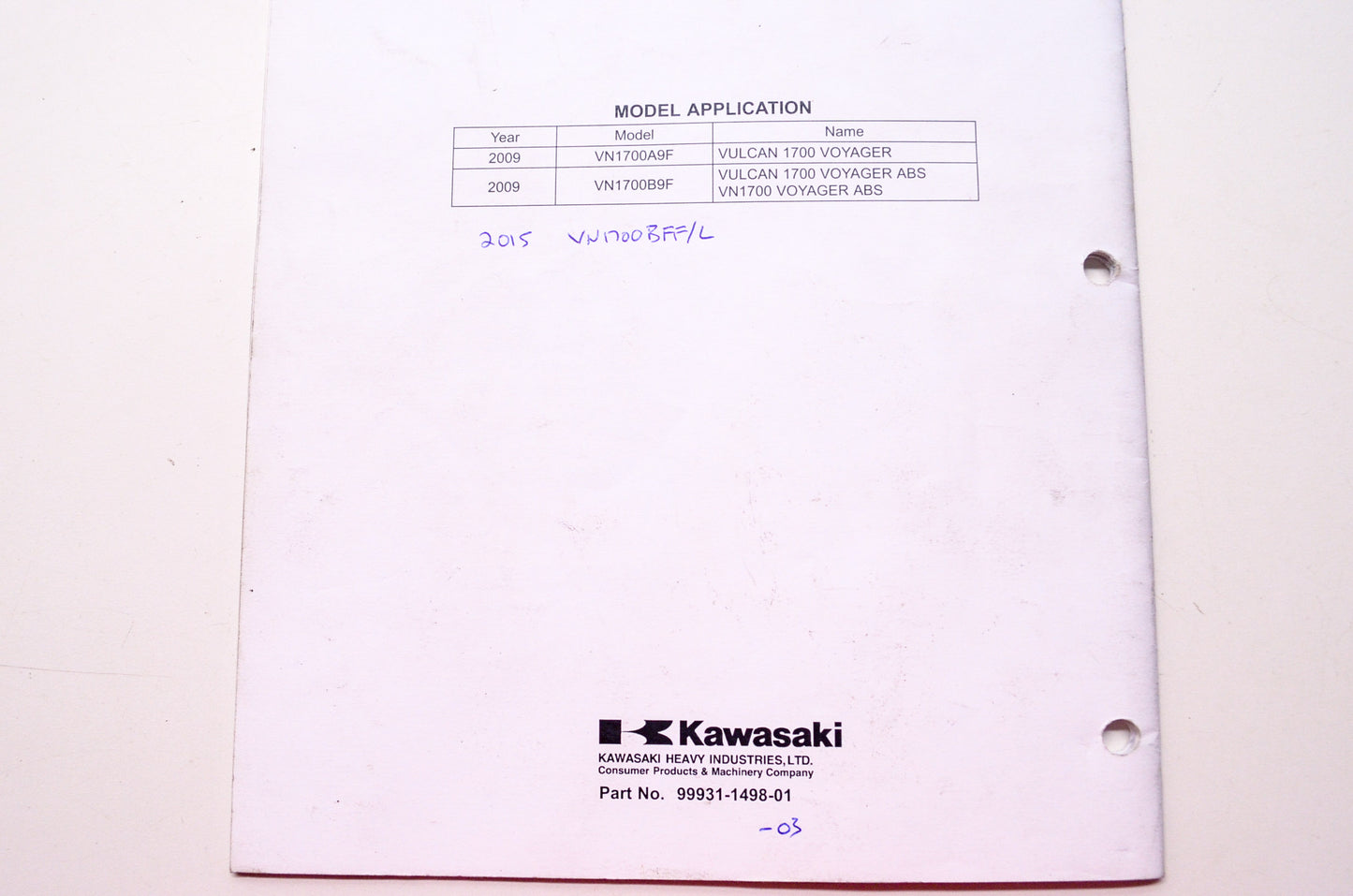 OEM Kawasaki 99931-1498-01 Vulcan 1700 Voyager Motorcycle Assembl