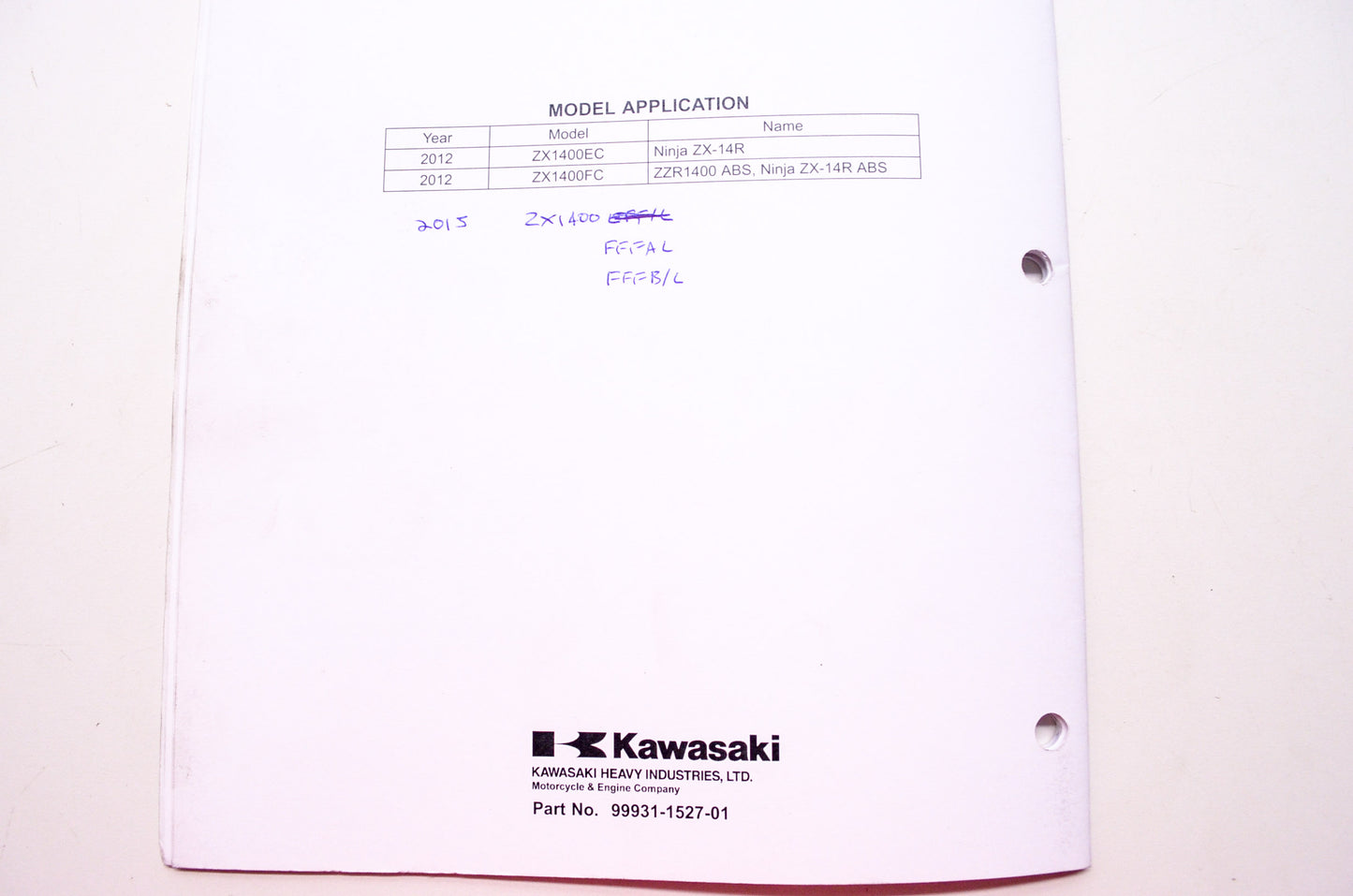 OEM Kawasaki 99931-1527-01 Assembly & Preparation Manual ZX1400E/F