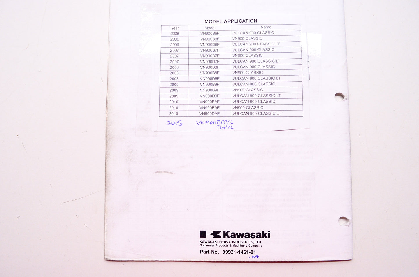 Kawasaki Vulcan 900 Classic LT VN900 Classic Assembly & Preparation Manual