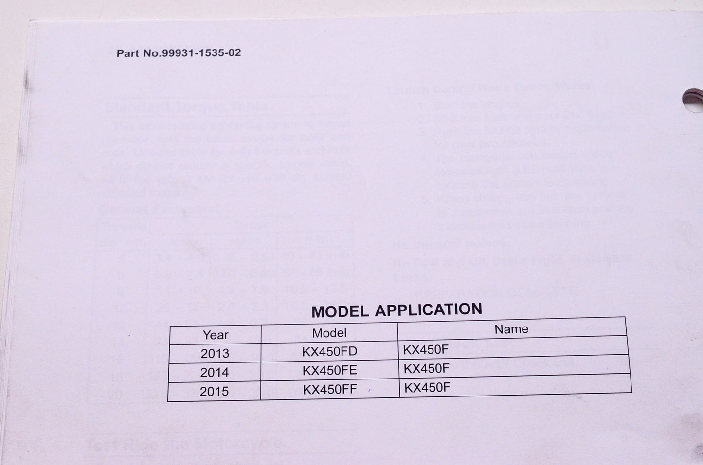 OEM Kawasaki 99931-1535-02 Assembly & Preparation Manual KX450F