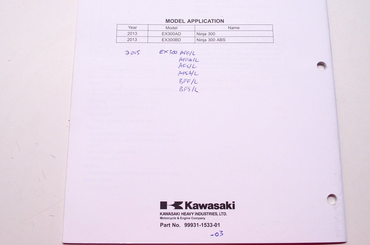 Kawasaki Ninja 300 ABS Motorcycle Assembly & Preparation Manual