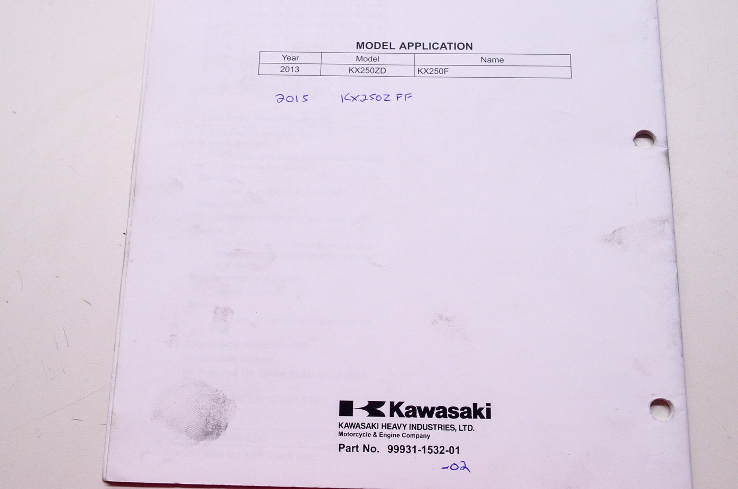Kawasaki KX 250F Motorcycle Assembly & Preparation Manual