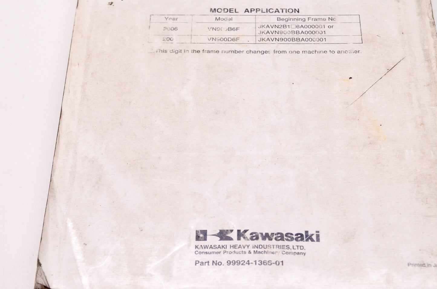 OEM Kawasaki 99924-1366-01 Service Manual VN900B