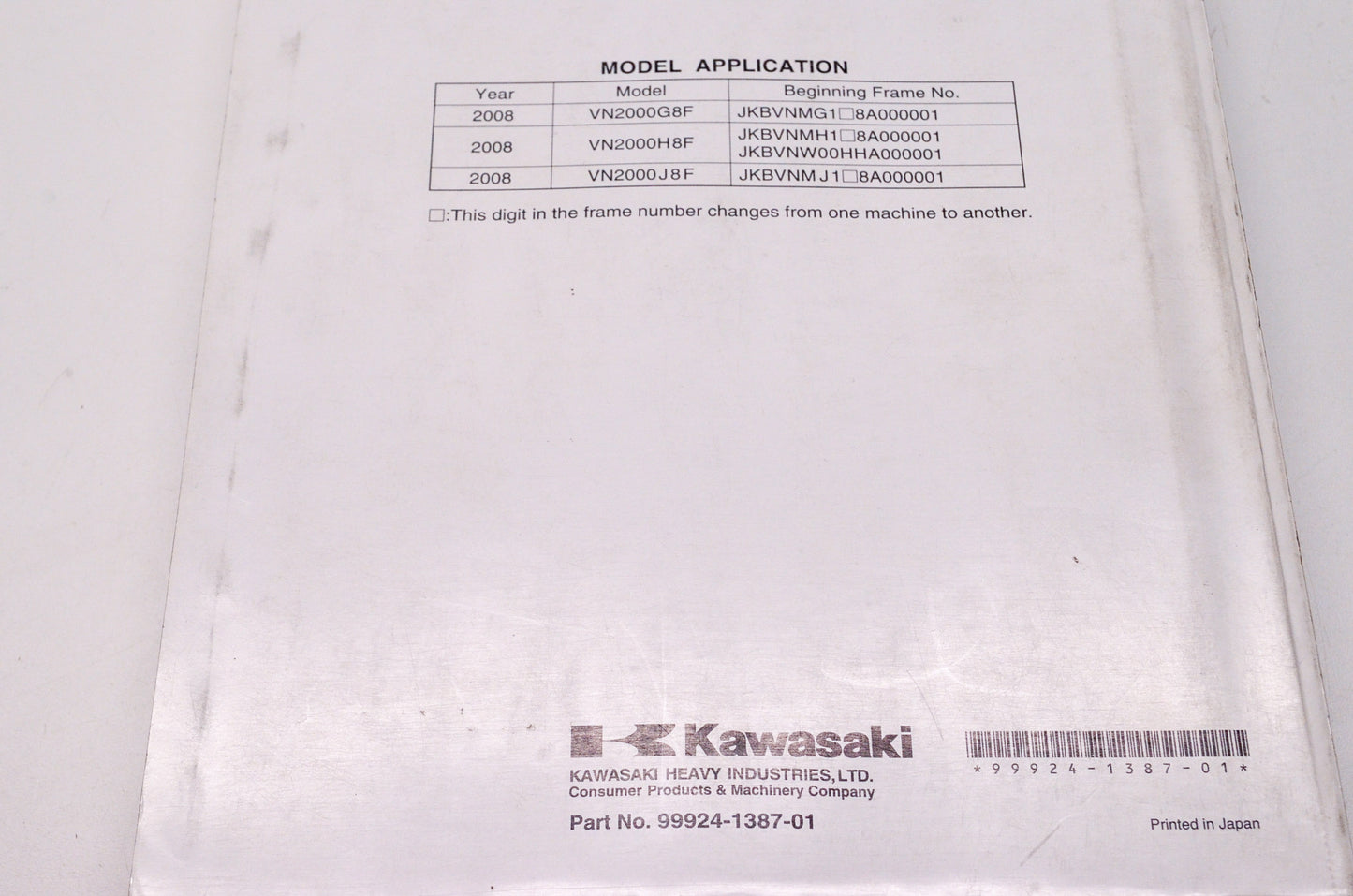 OEM Kawasaki 99924-1387-01 Service Manual VN2000J