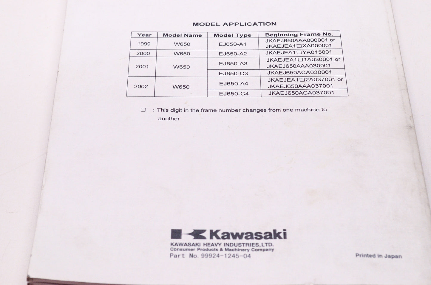 OEM Kawasaki 99924-1245-04 Service Manual EJ650
