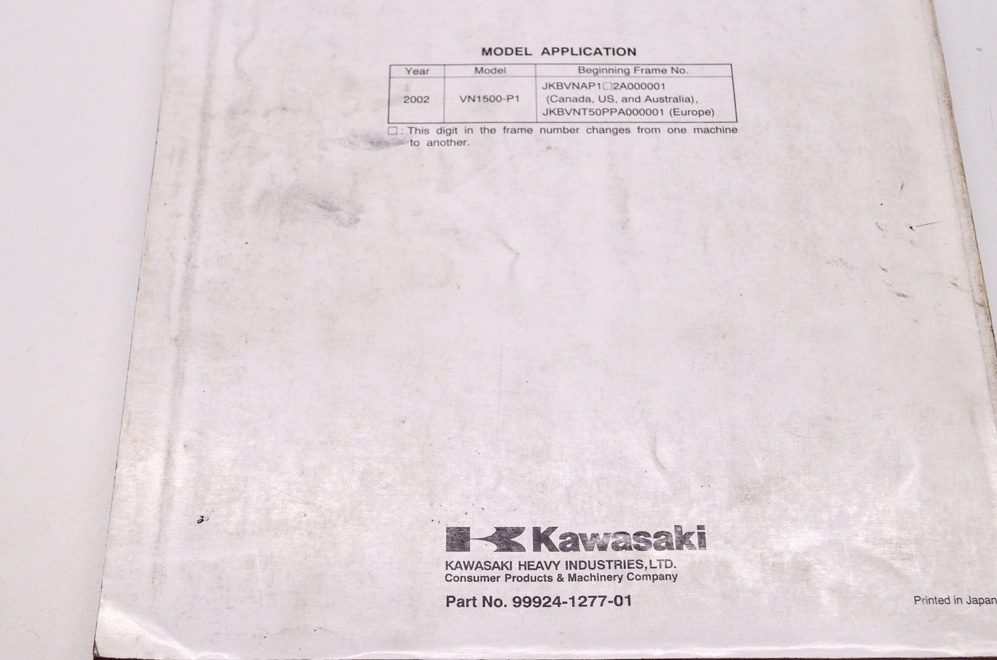 OEM Kawasaki 99924-1277-01 Service Manual VN1500P