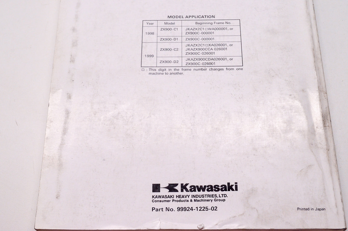 OEM Kawasaki 99924-1225-02 Service Manual ZX900C