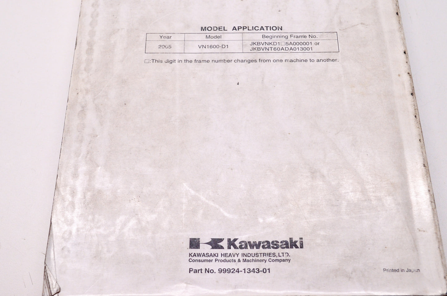 OEM Kawasaki 99924-1343-01 Service Manual VN1600D
