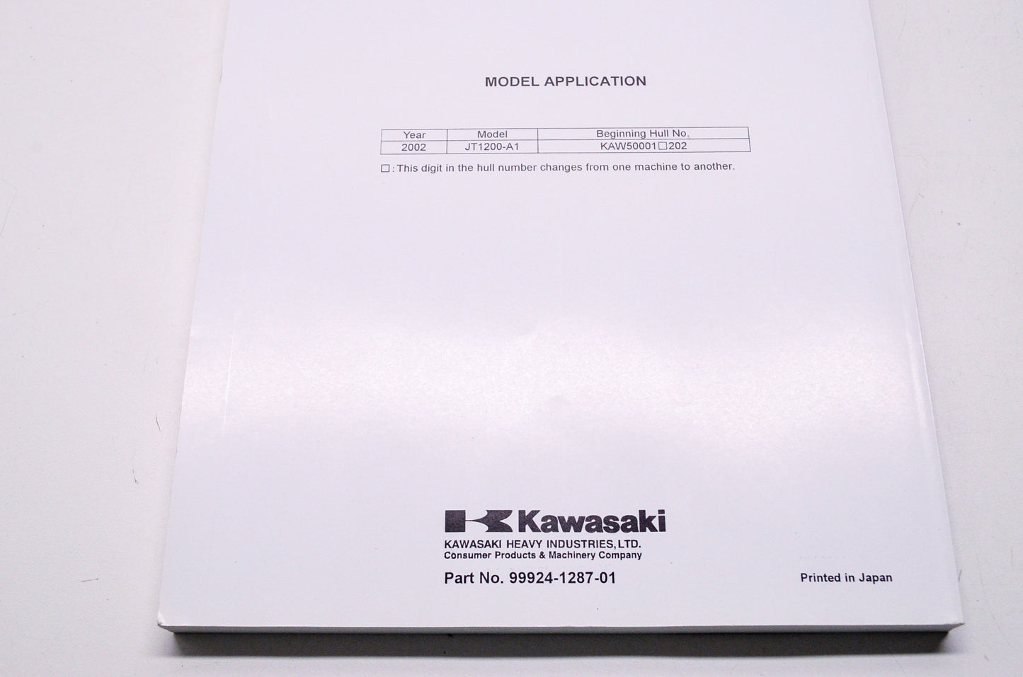 OEM Kawasaki 99924-1287-01 Service Manual JT1200A NOS