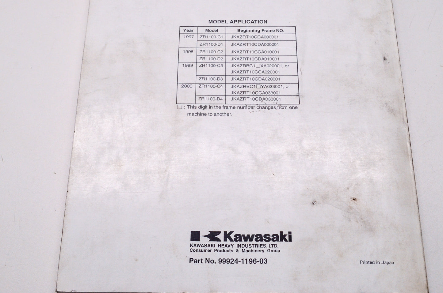 OEM Kawasaki 99924-1196-03 Service Manual ZR1100C