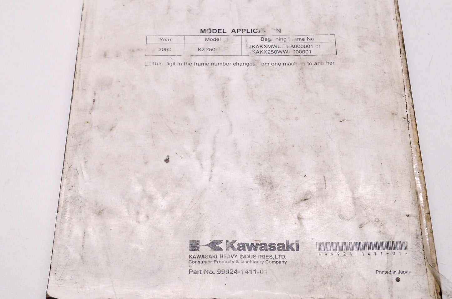 OEM Kawasaki 99924-1411-01 Service Manual KX250W