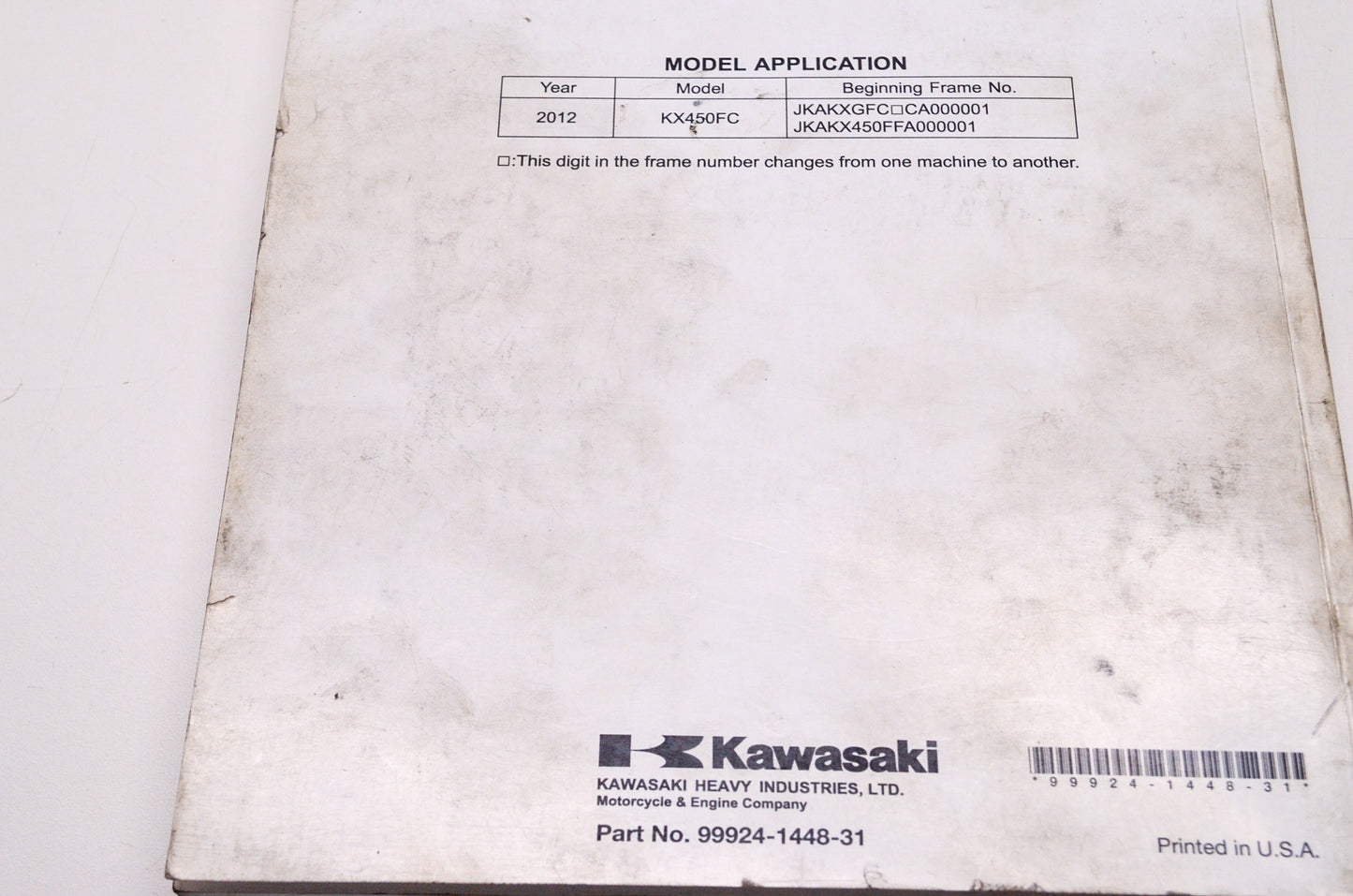 OEM Kawasaki 99924-1448-31 Service Manual KX450F