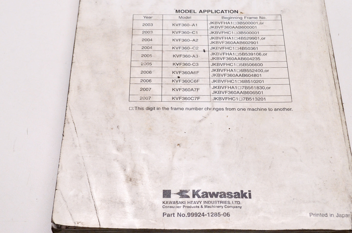 OEM Kawasaki 99924-1285-06 Service Manual KVF360ADF
