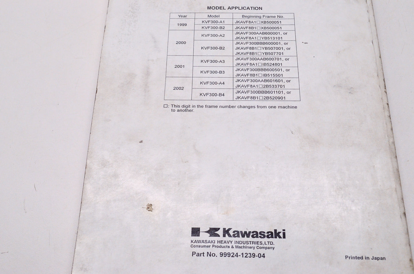 OEM Kawasaki 99924-1239-04 Service Manual KVF300