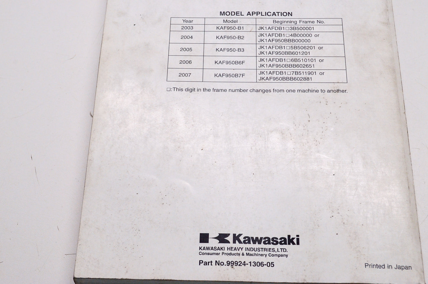 OEM Kawasaki 99924-1306-05 Service Manual KAF950B