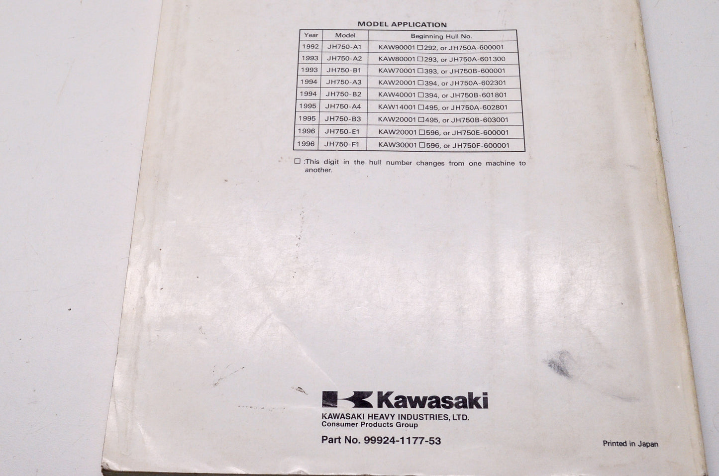 OEM Kawasaki 99924-1177-53 Service Manual Supplement JH750ABEF
