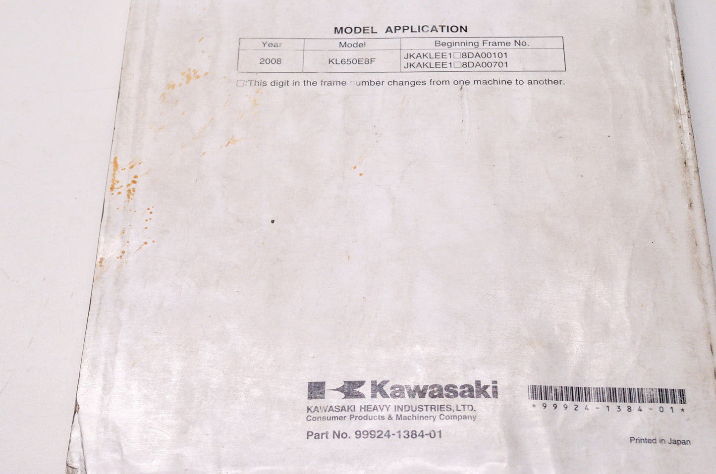 OEM Kawasaki 99924-1384-01 Service Manual KL650E