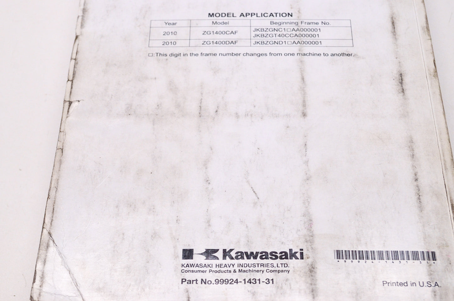 OEM Kawasaki 99924-1431-31 Service Manual ZG1400C/D