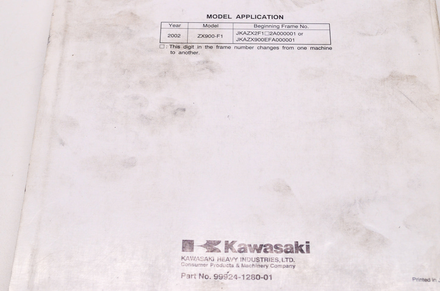 OEM Kawasaki 99924-1280-01 Service Manual ZX900F
