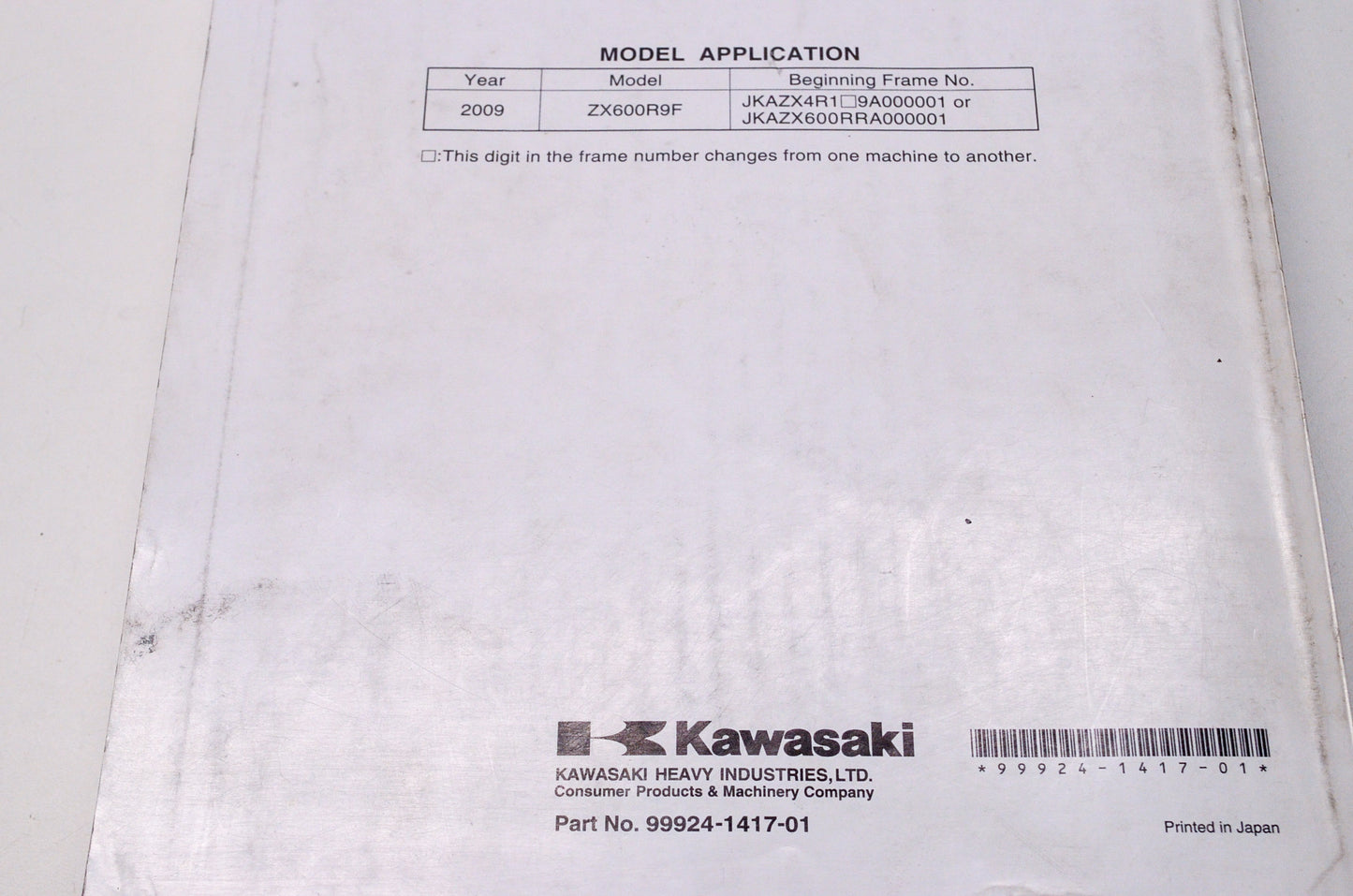 OEM Kawasaki 99924-1417-01 Service Manual ZX600R