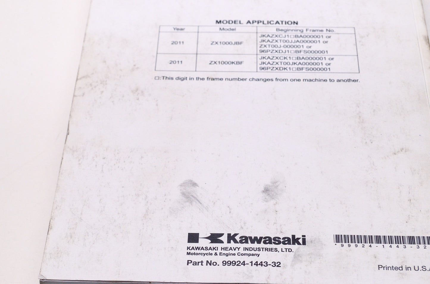 OEM Kawasaki 99924-1443-32 Service Manual ZX1000J