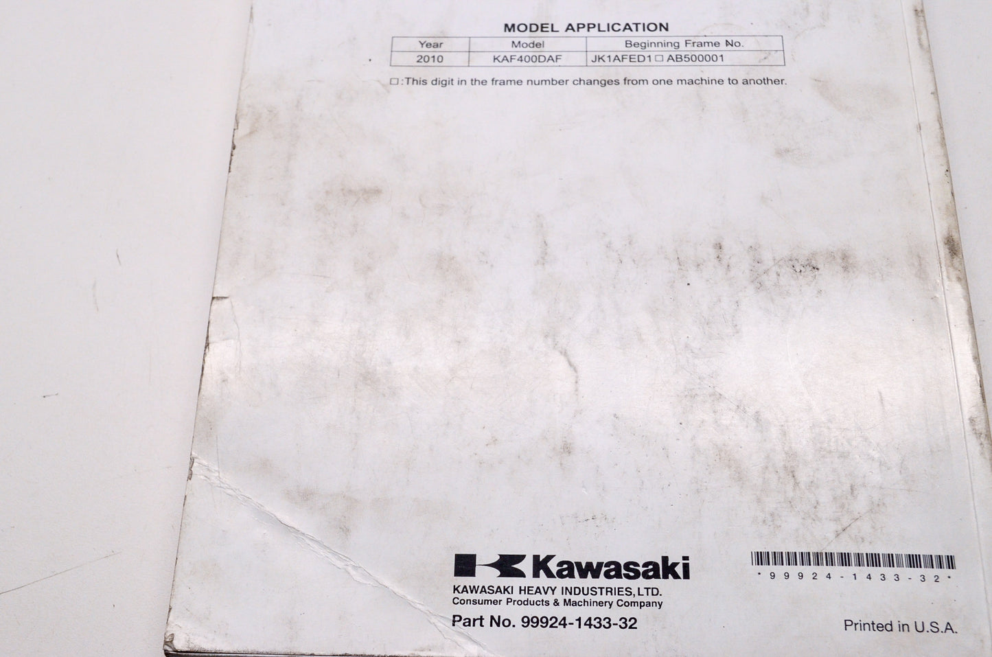 OEM Kawasaki 99924-1433-32 Service Manual KAF400D