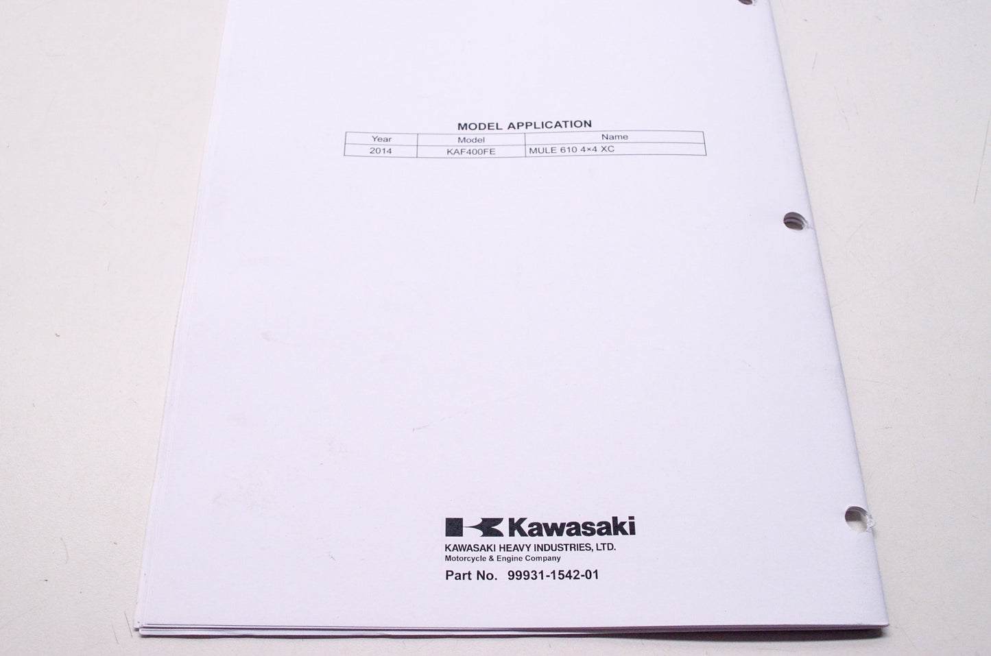 OEM Kawasaki 99931-1542-01 Assembly & Preparation Manual KAF400F