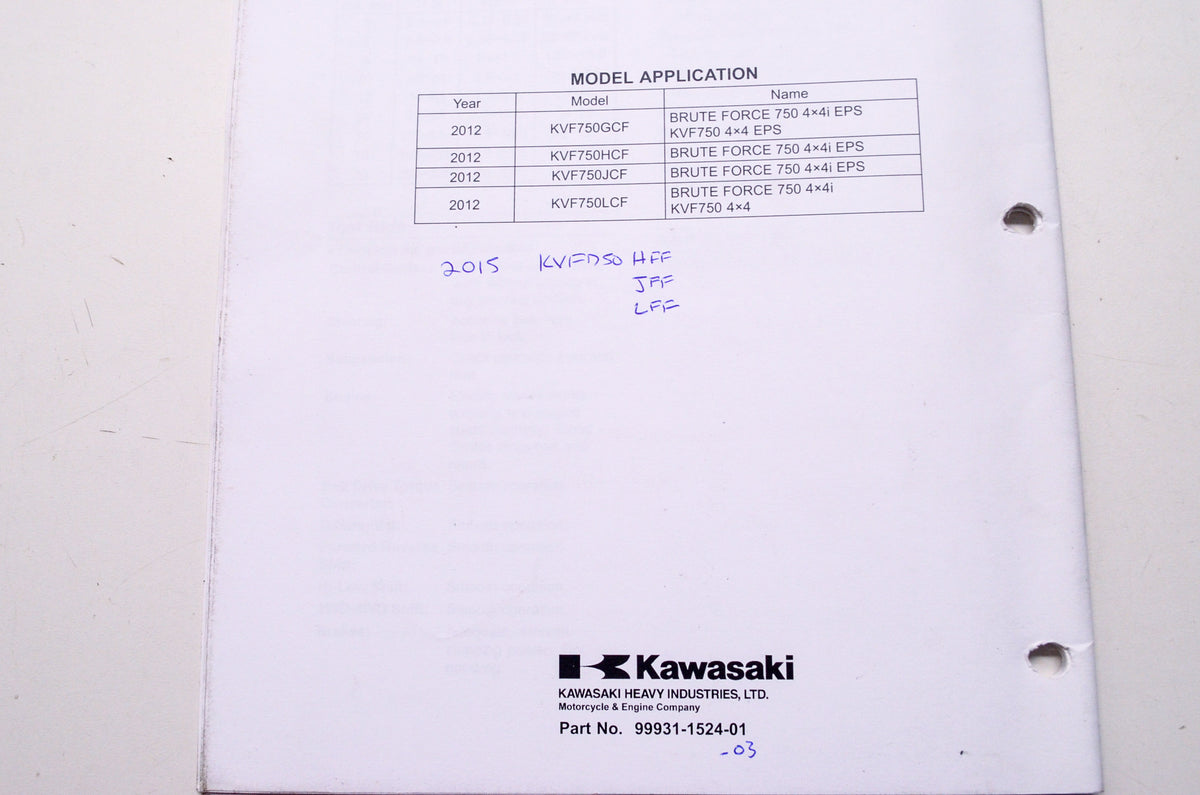 OEM Kawasaki 99931-1524-01 Brute Force 750 4x4i KVF750 4x4 EPS AT