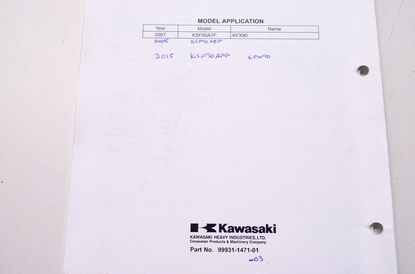 Kawasaki KFX 90 ATV Assembly & Preparation Manual