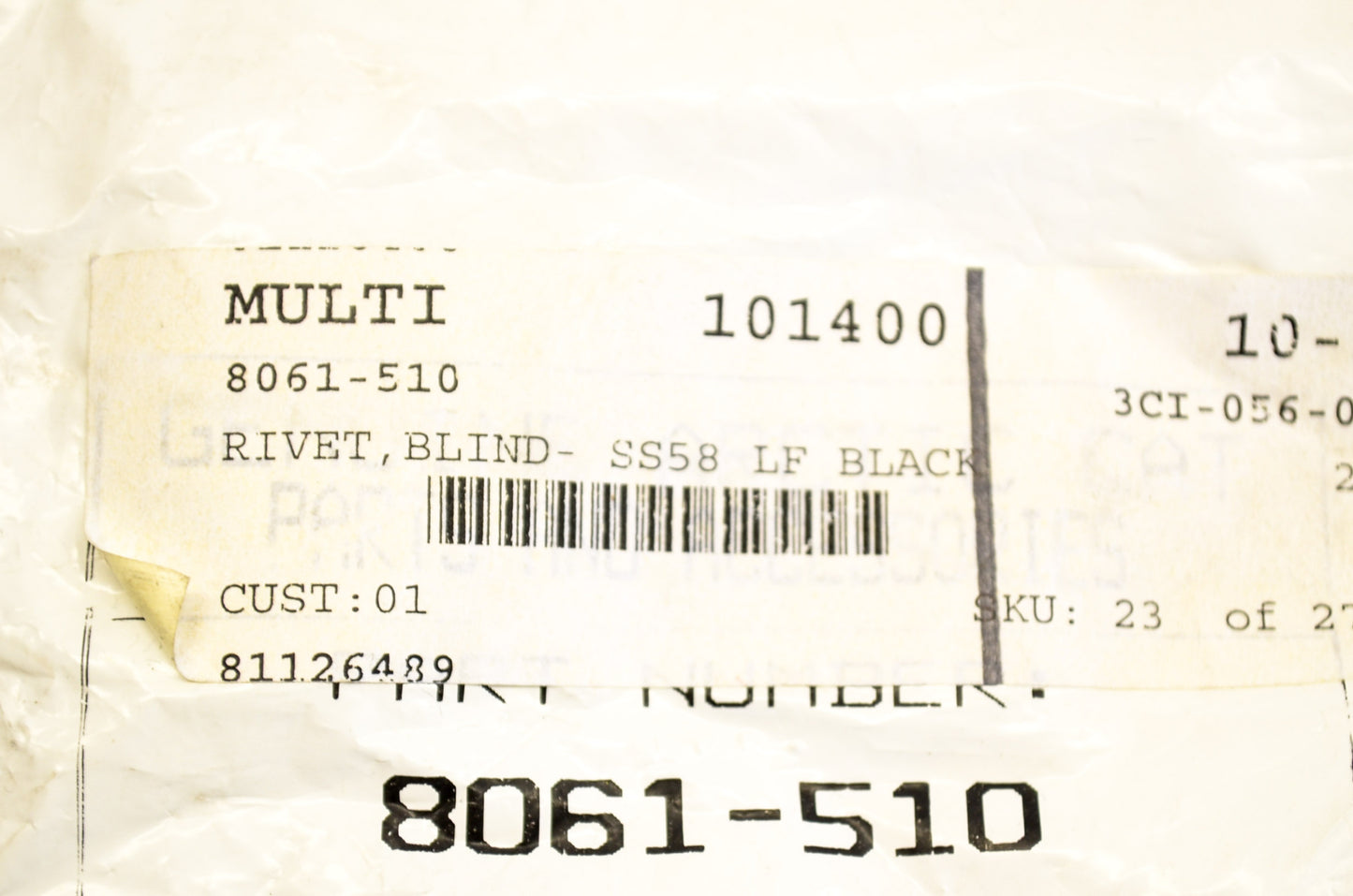 OEM Arctic Cat 8061-510 BLIND-LF SS58 Black Rivet