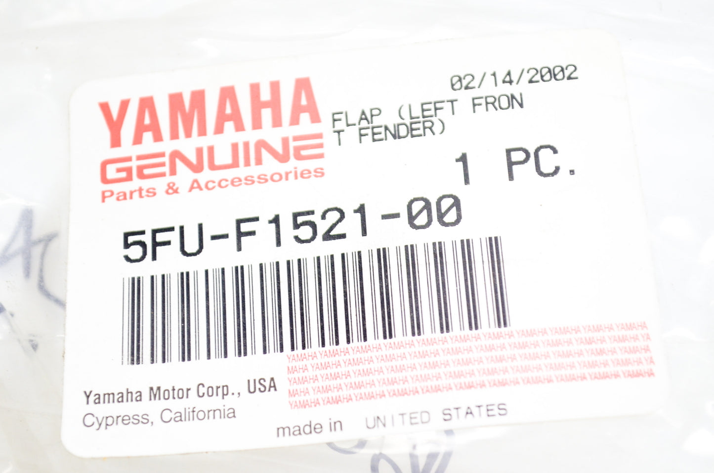 OEM Yamaha 5FU-F1521-00-00 Left Front Fender Flap NOS