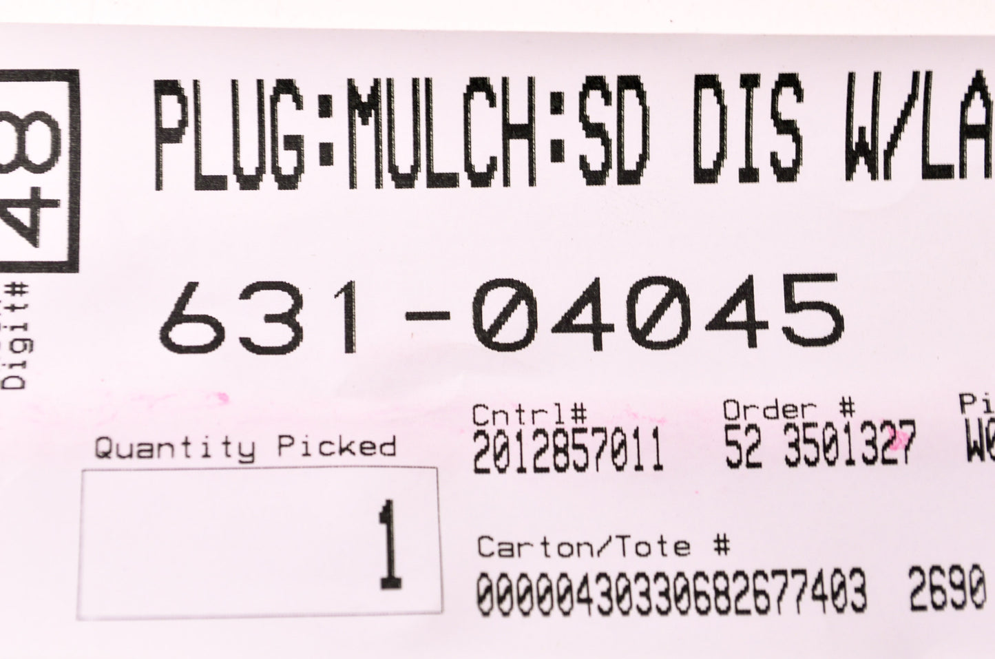 New MTD Mulch Plug Assembly NOS