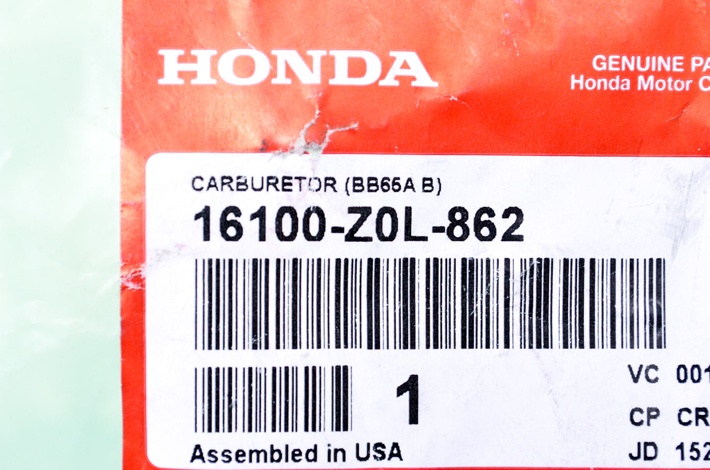 OEM Honda 16100-Z0L-862 Carburetor Assembly NOS