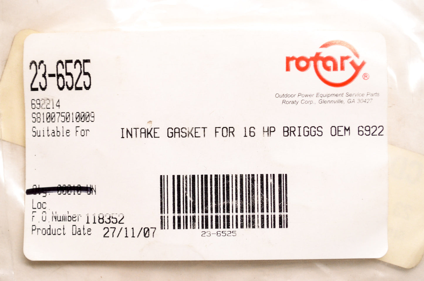 New Rotary Intake Elbow Gasket 16hp Qty 2 NOS