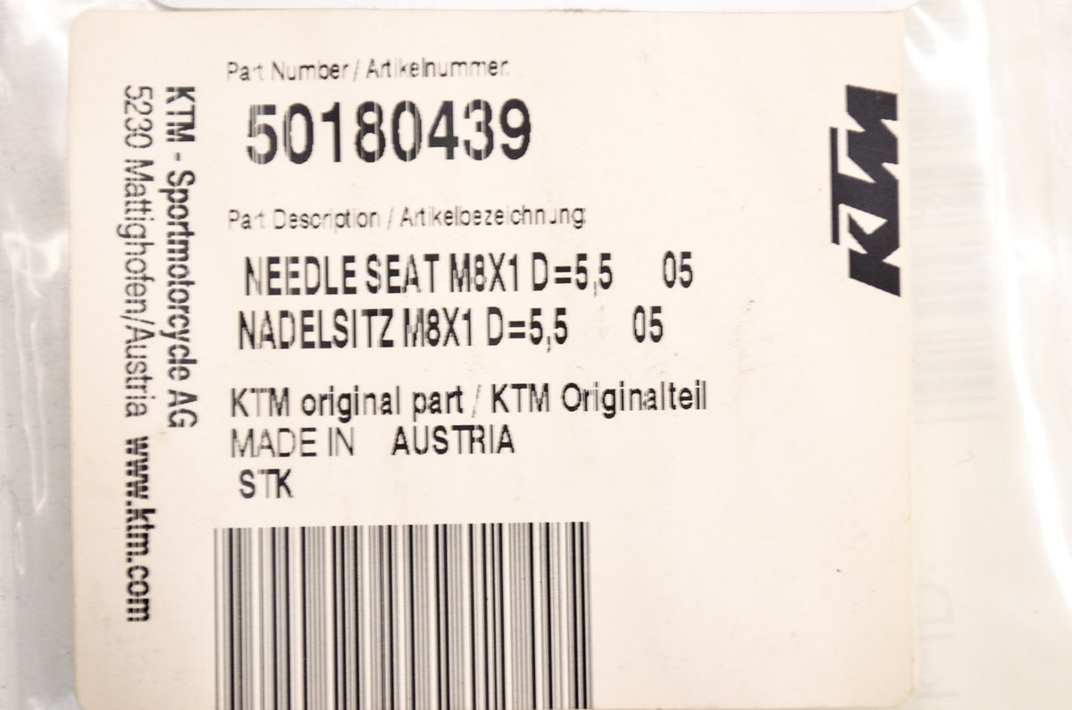 OEM KTM 50180439 Needle Seat M8x1 D 5.5 NOS