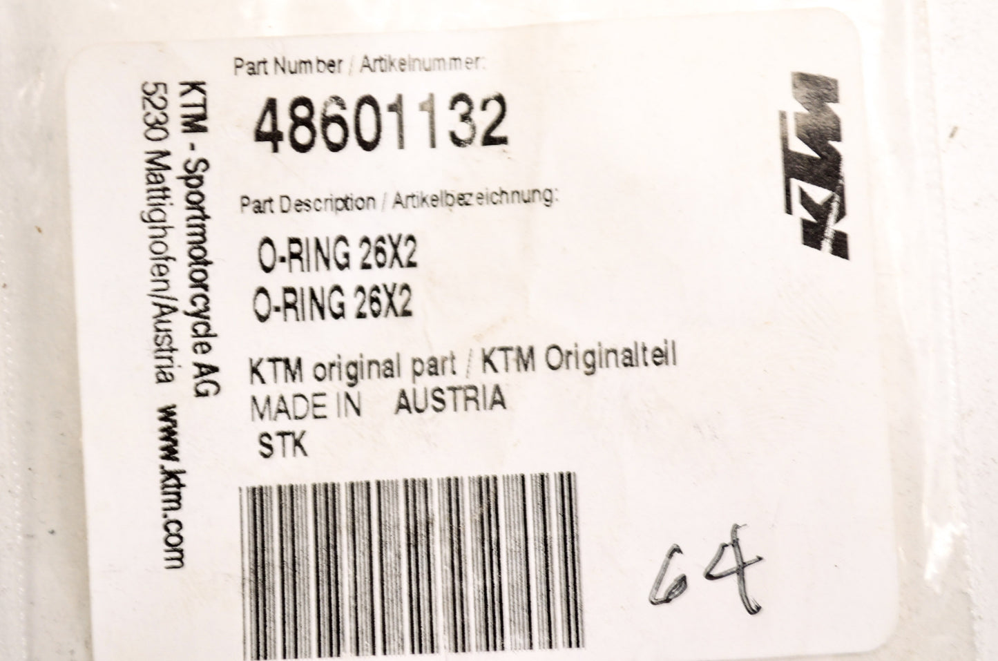 OEM KTM 48601132 O-Ring 26x2 NOS