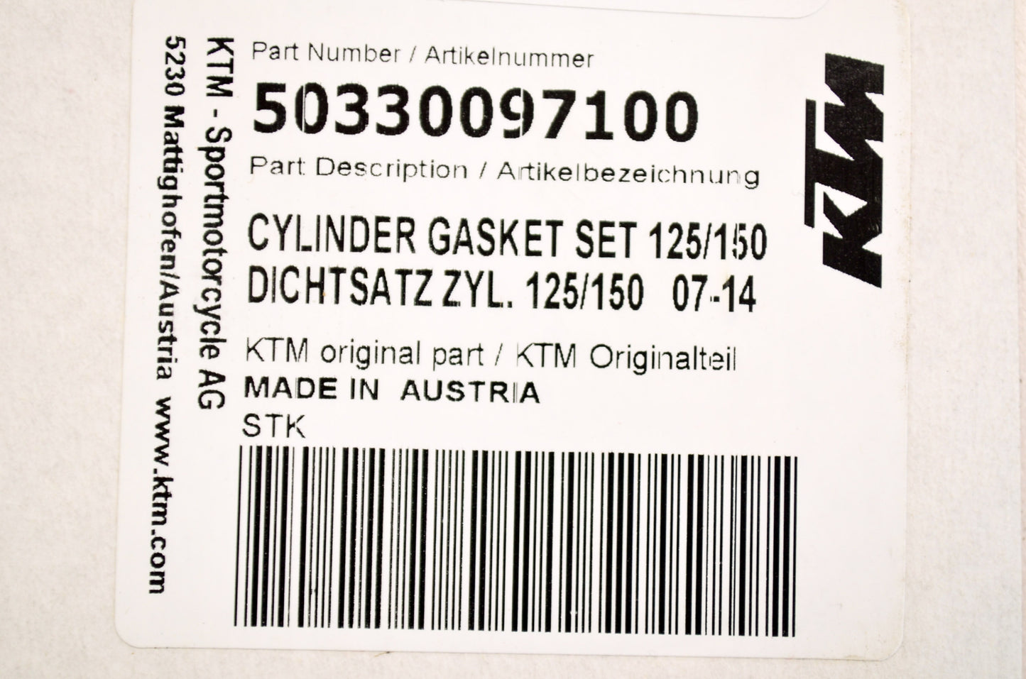 OEM KTM 50330097100 Cylinder Gasket Set NOS