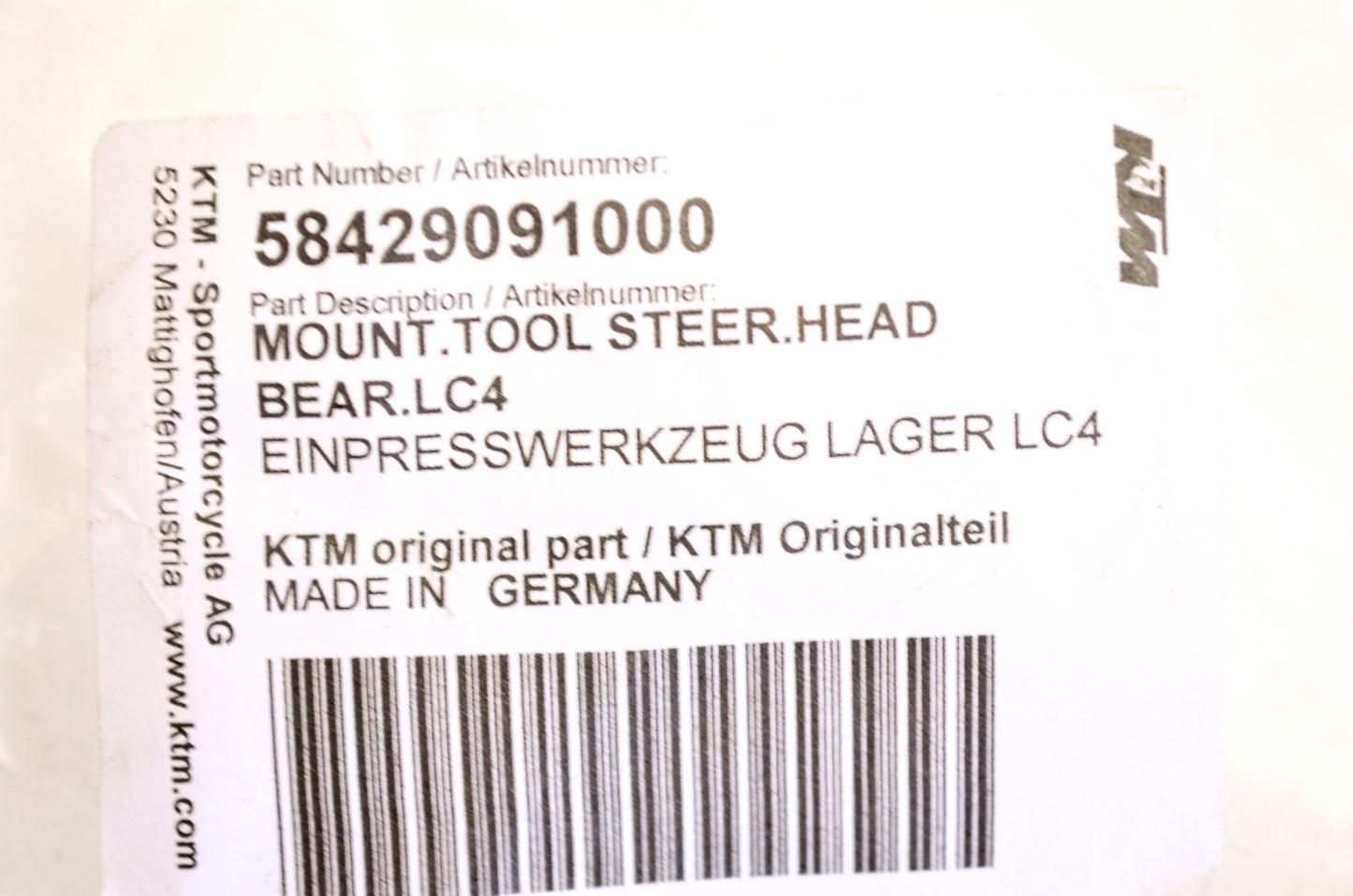 New OEM KTM Steering Head Bearing Tool NOS