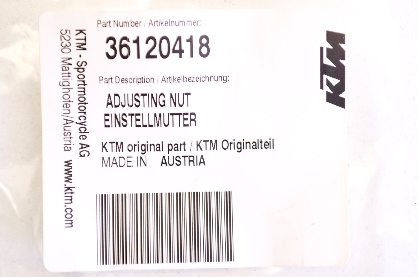 New OEM KTM 36120418 Adjusting Nut NOS