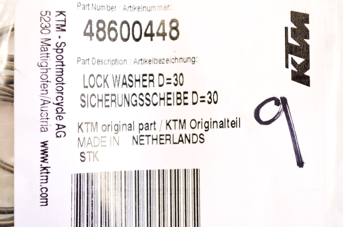 OEM KTM 48600448 Lock Washer D=30 NOS