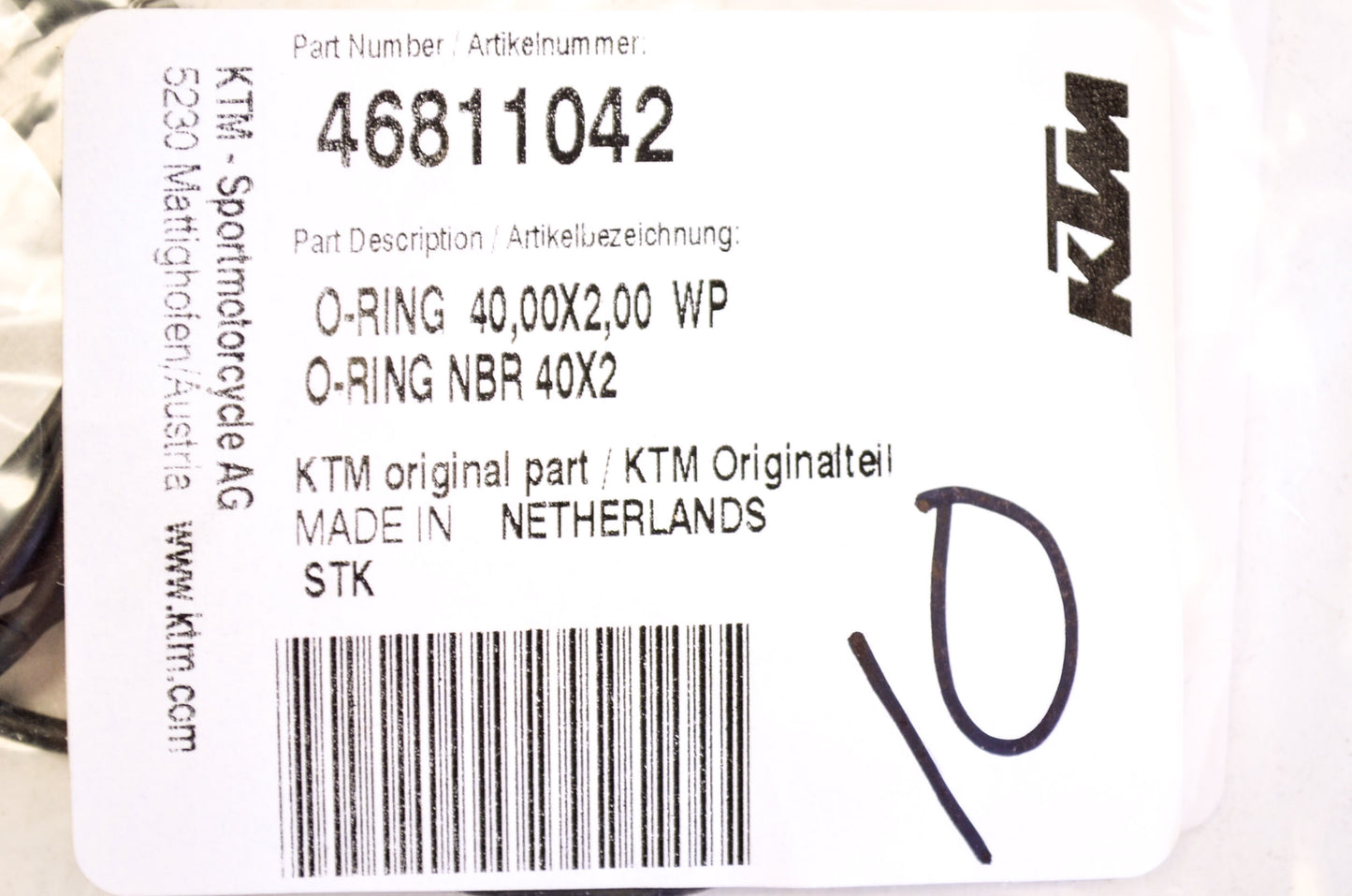 OEM KTM 46811042 O-Ring 40.00X2.00 WP NOS