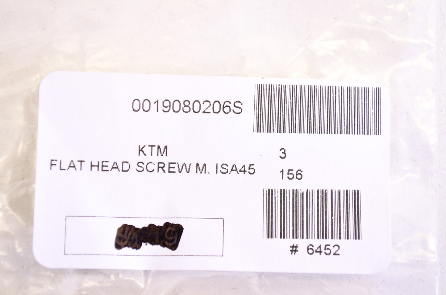 OEM KTM 0019080206S Flat Head Screw M. ISA45 M8X20 NOS