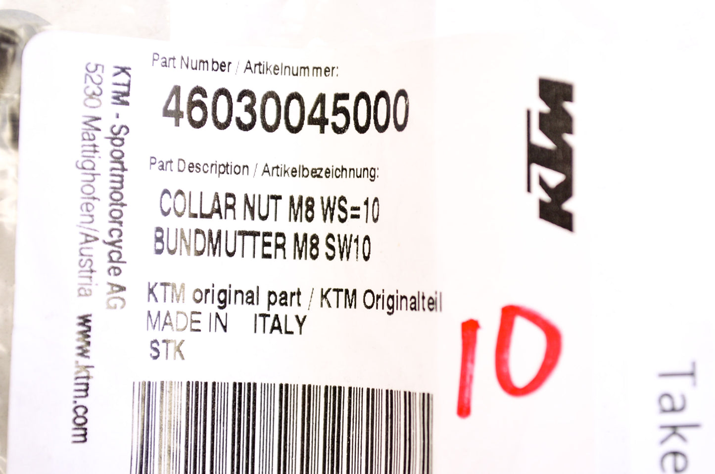 New OEM KTM Collar Nut M8 NOS