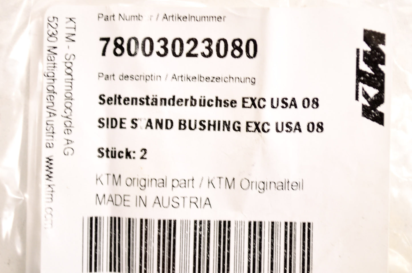 New OEM KTM Side Stand Bushing NOS