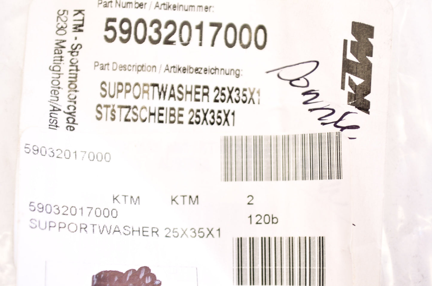 New OEM KTM Clutch Support Washer 25x35x1 NOS